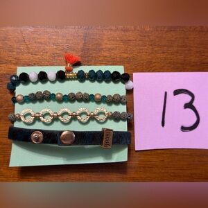 Erimish Black, Green & White Bracelet Stack with Gold Accents set #13